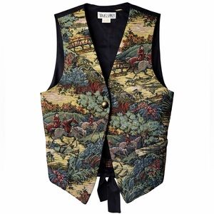 Vintage Lila&Lord Tapestry Vest Horse Hunt Equestrian Scene Waistcoat Size Small
